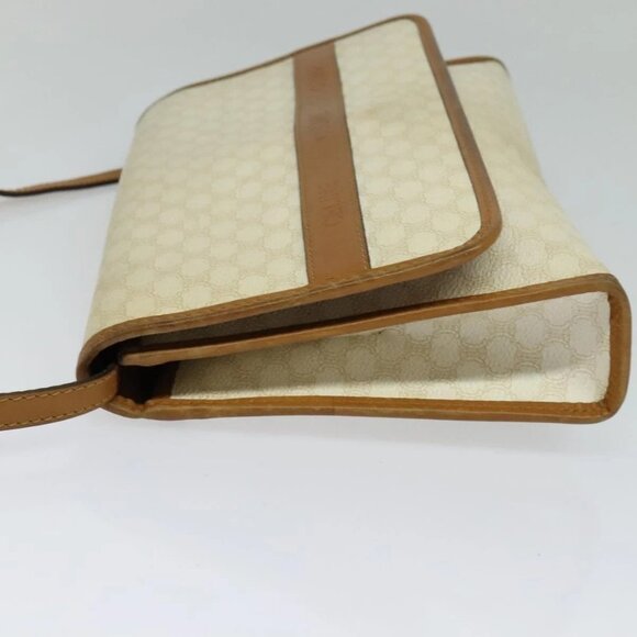 CELINE Macadam Canvas Shoulder Bag PVC Leather White Gold - Picture 3 of 16